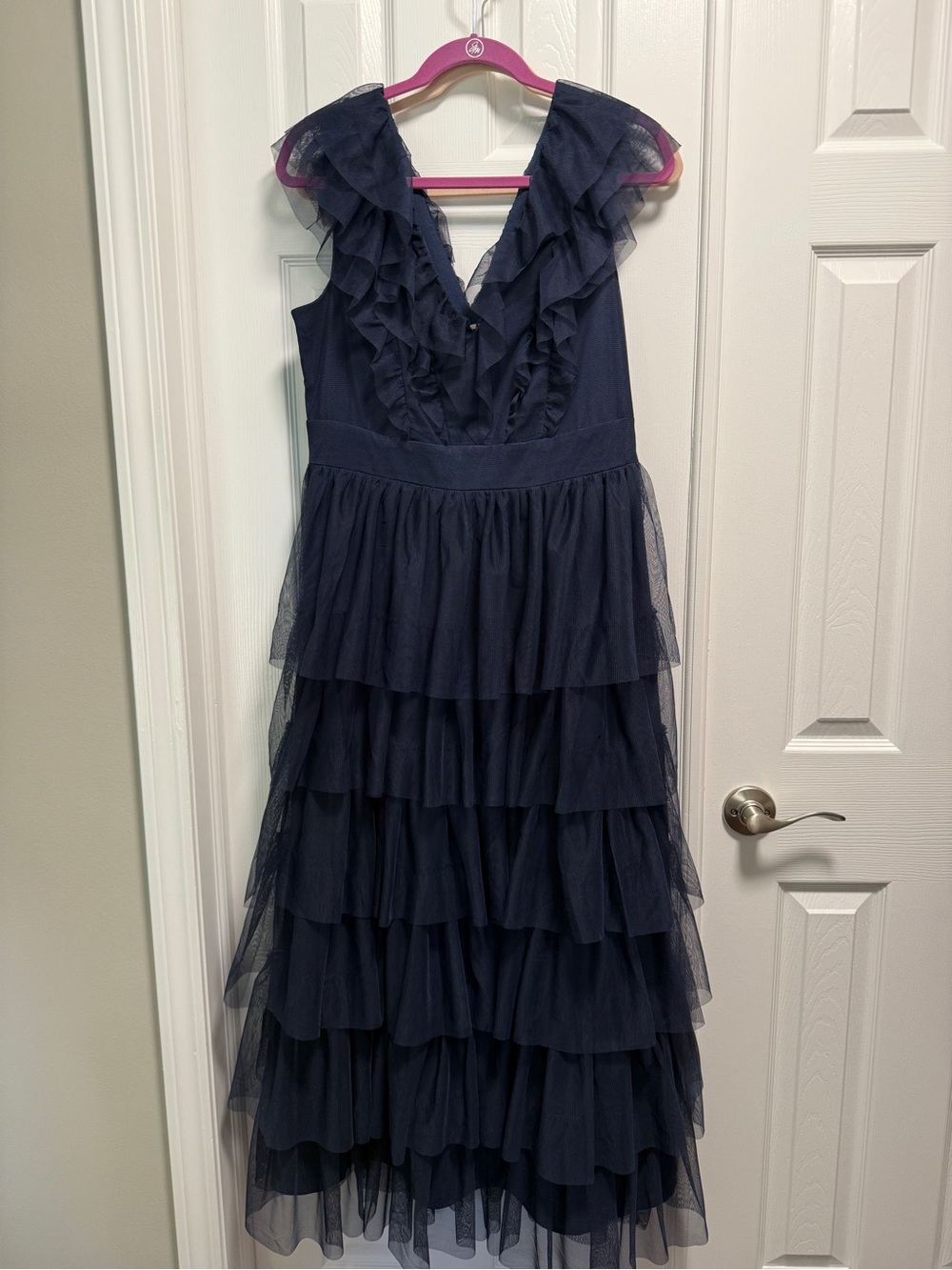 Boden Navy Ruffle Tiered Tulle Gown